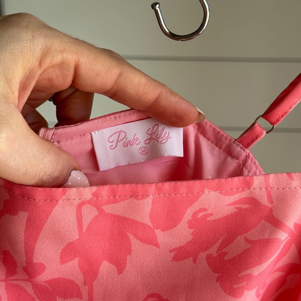 Pink Lily Coral-Pink Floral Satin Slip Dress - Picture 7 of 13